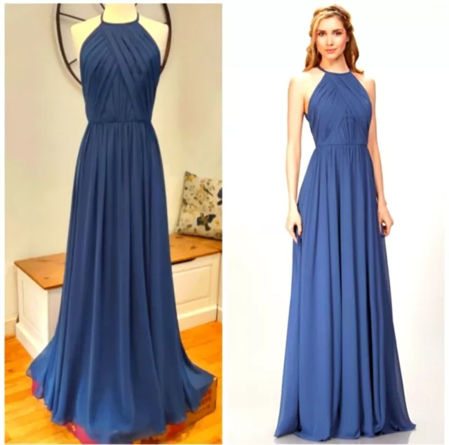 THEIA Bridesmaid Allison blue halter Gown 10 $295