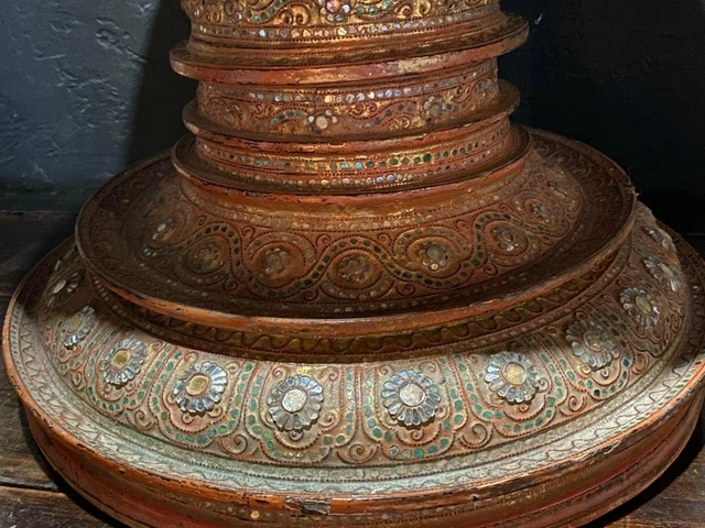 Antique Box Burma Burmese Painted Dragon Tayo Lacquer Asian Large Wood Rare 20th 9