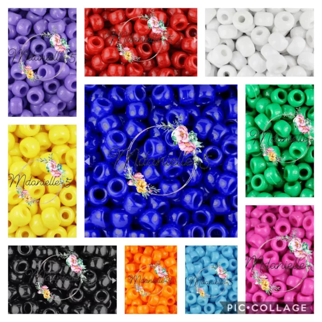 100 9x6mm OPAQUE PONY BEADS SINGLE COLOURS Barrel Beads Dummy Clips