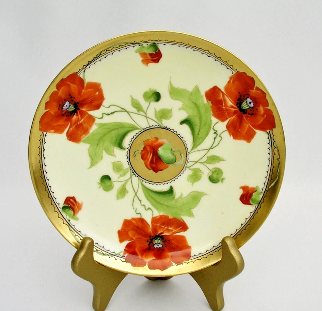 Antique Haviland France Hand Painted Stouffer 7 1/2" Poppy Plate - Beautiful