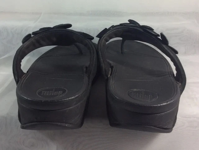FitFlop Women Size 8 Black Suede Floral Slippers Flip Flop Style 1800-001 3