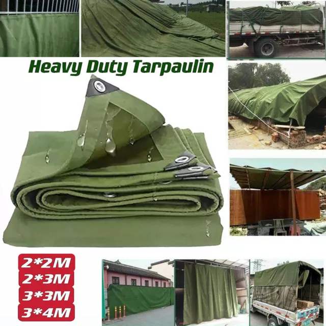 Heavy Duty Canvas Tarpaulin Waterproof Dustproof Boat Truck Tarp Cover 4 Sizes