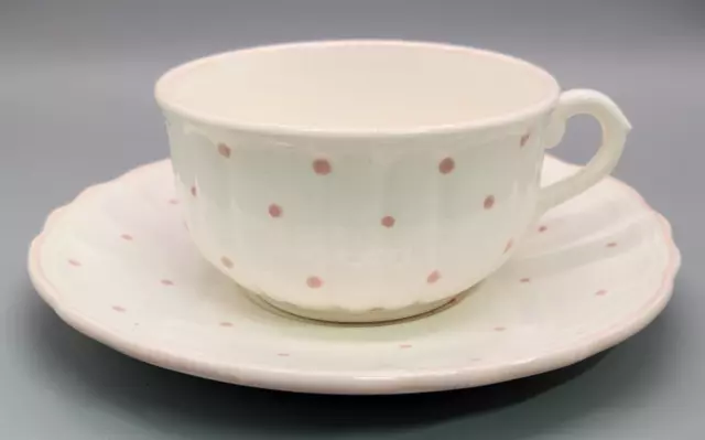 D.4 Salins Les Bains France Teetasse + Untere * Peint a la Main * rosa Punkte