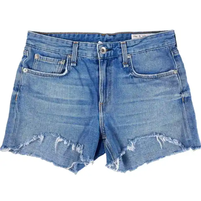 Rag & Bone Womens (25) Dre Low-Rise Cut Off Denim Shorts Cotton Blue