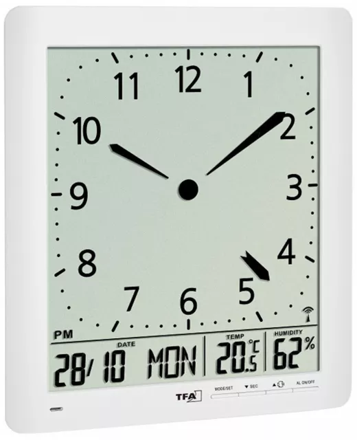 TFA 60.4515.02 Numérique Horloge Murale Analogique Cadran Horloge Radio Date