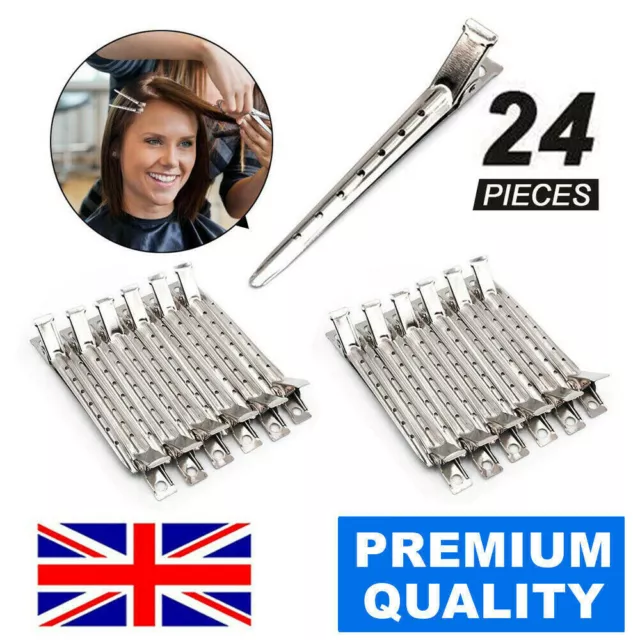24 Metal Silver Hair Clips Hairdressing Curl Clip Salon Strong Quality Ladies