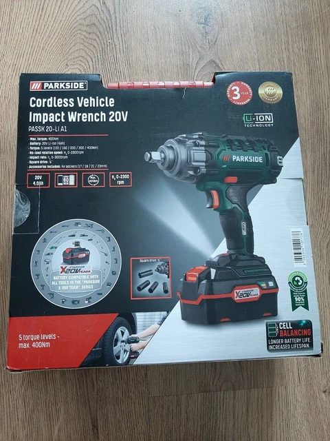 PARKSIDE CORDLESS 1/2" IMPACT WRENCH 20V WITH 4Ah BATTERY & CASE  400Nm