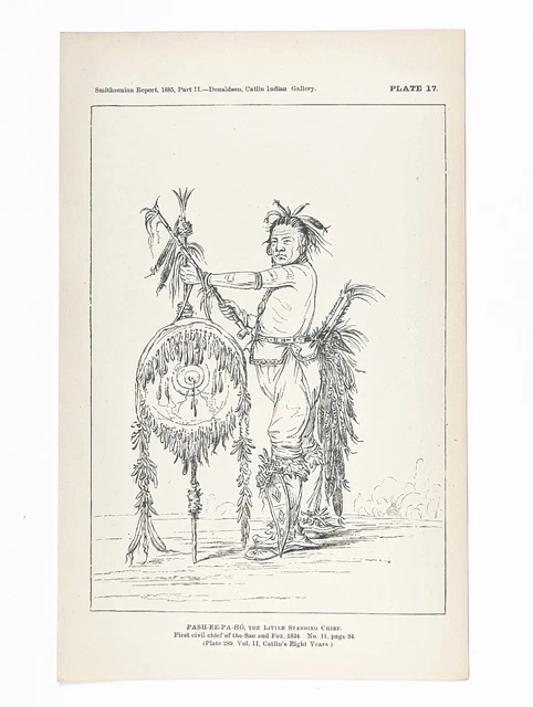 1885 Little Stabbing Chief Sac & Fox Engraving G. Catlin Native American
