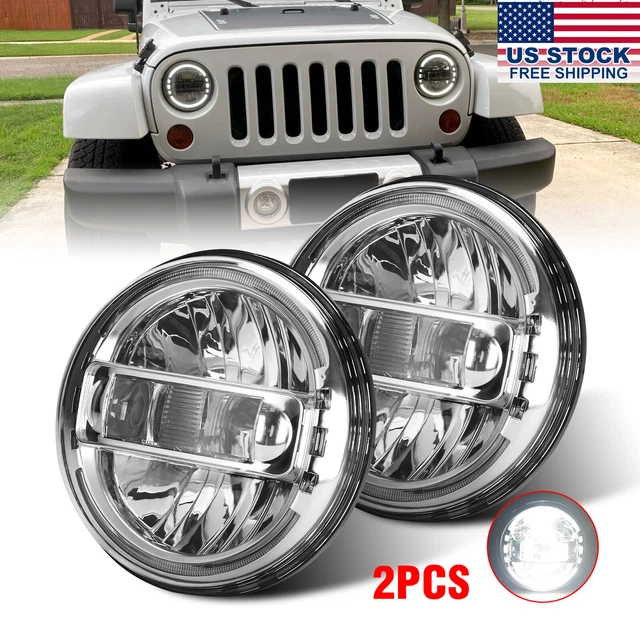 2X 7" inch Halo LED Headlights Round Hi/Lo DRL for Jeep Wrangler JK LJ TJ CJ H2