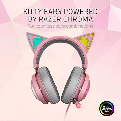 Razer Kraken Kitty Edition THX Spatial Audio Wired USB RGB Gaming Headset pink