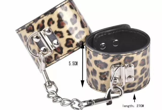 Leopard Patent Leather lockable CUFFS bondage spanking fetish