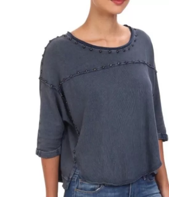 Free People Studded Blue Dillon Top Size XS