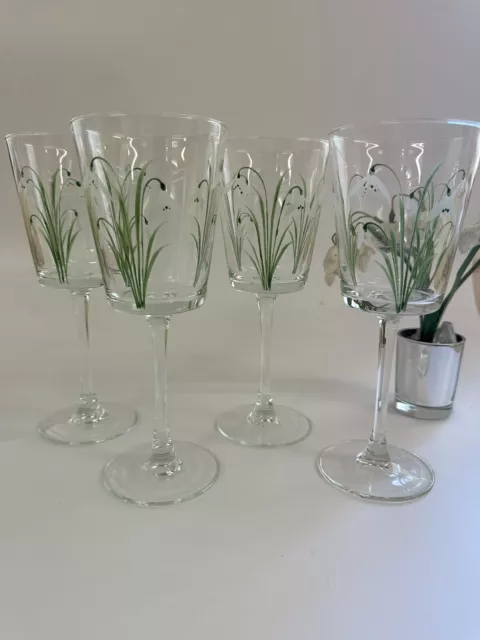 Individually hand painted Set Of 4 Snowdrop Wine Glasses