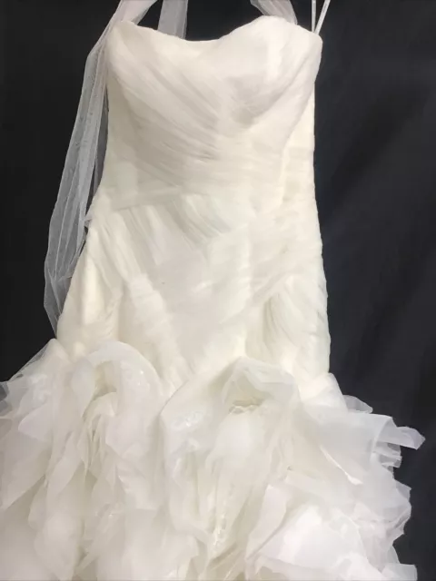 Vera Wang White Ivory Wedding Dress Strapless Tulle Ruffle Skirt New Size 8 2