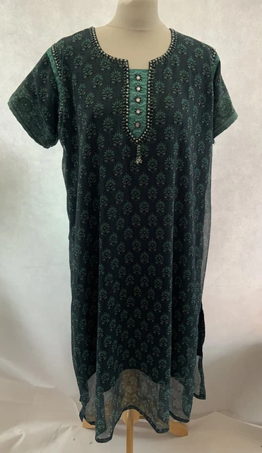 Abito sari taglia xxl verde floreale chiffon manica corta a strati lunghi
