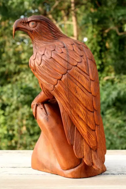 12" Large Wooden Eagle Statue Hand Carved Sculpture Figurine Art Home Decor Gift