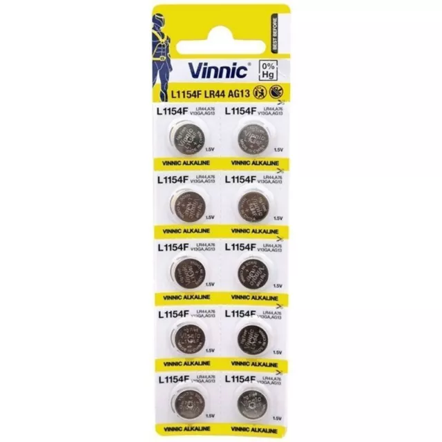 10x  AG13 1.55V  LR44 Vinnic  Alkaline batteries  G13  L1154F   A76  batteries