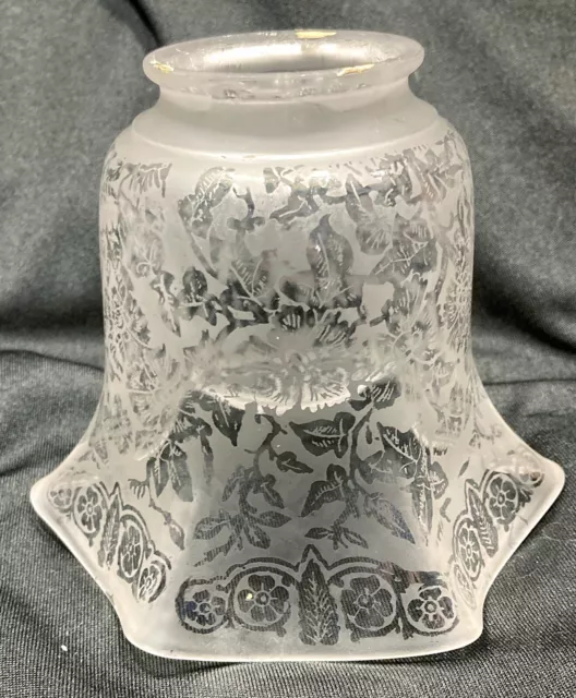 Antique Acid Etched Glass Lamp Shade Victorian Gasolier Art Nouveau Floral Deco