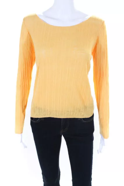 Eileen Fisher Womens Linen Ribbed Texture Long Sleeve Pullover Top Orange Size L