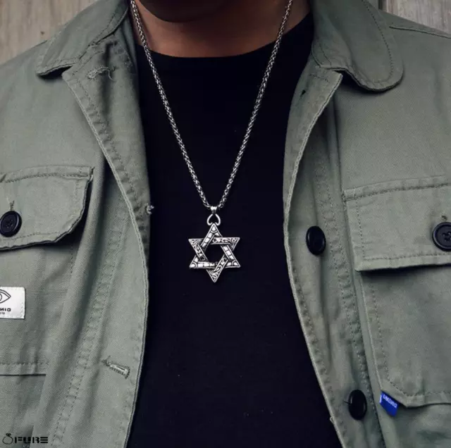 Vintage Jewish Star of David Silver Men Unisex Sterling Silver Pendant Necklace