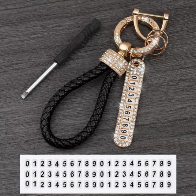 Crystal Buckle Car Key Ring Chain Holder Phone Number Tag Keyfob Keychain Holder