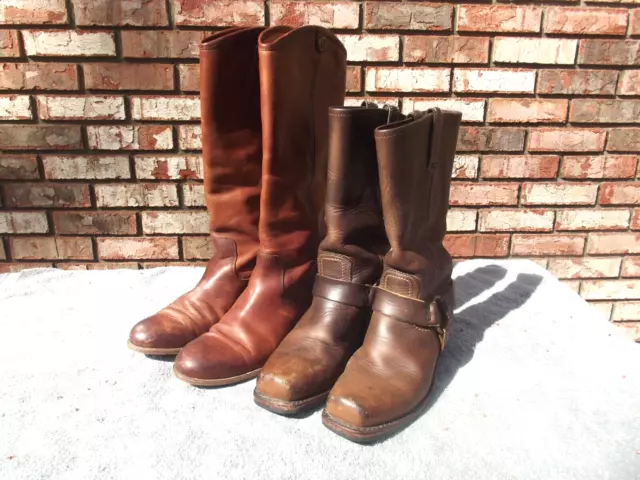 Lot of 2 Frye Harness Brown Leather Square Toe Pull On Boots 77300 Women’s 7.5