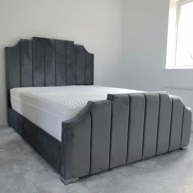 Art Deco Upholstered Ottoman Storage Bed Frame Base with Headboard & Footboard