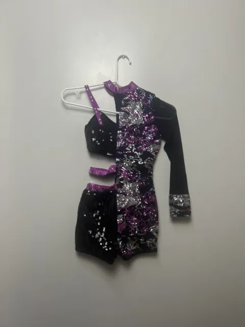 Pink &  Black Sequin Jazz Dance Costume Large Child LC Glamour Costumes