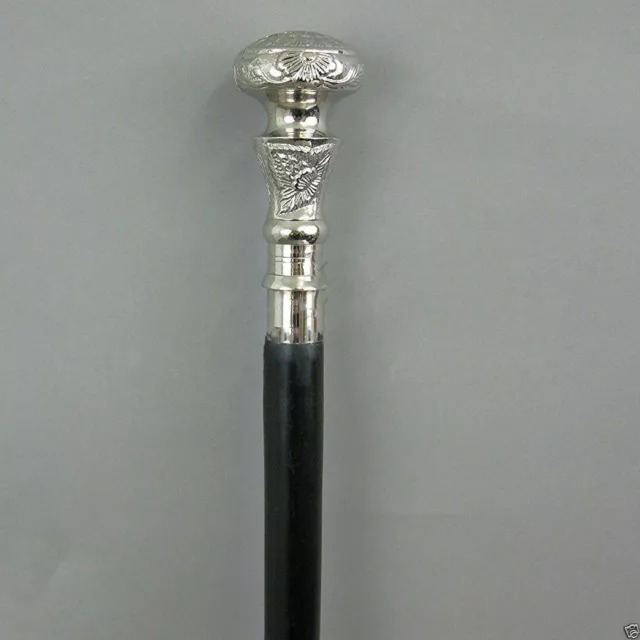 Antique Victorian Knob Cane Wooden Walking Stick Silver Brass Handle Gifts