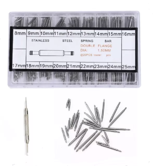 360 Watch Band Spring Bars Strap Link Pins Kit + Remover Tool -Watchmaker Repair