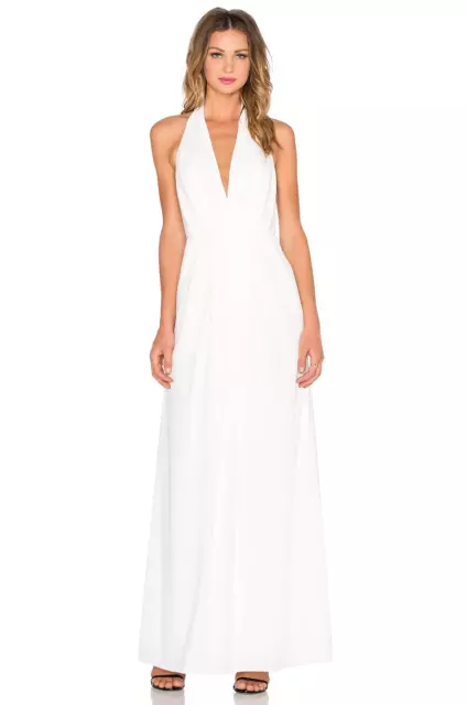 JILL JILL STUART Off White Deep V Halter Gown Dress Size 0