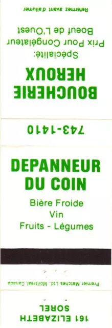 Sorel Quebec Canada Corner Convenience Store Vintage Matchbook Cover