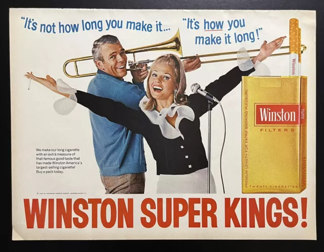 Winston Super King Cigarettes 1968 Print Ad 13.5"x10.25" long trumpet microphone