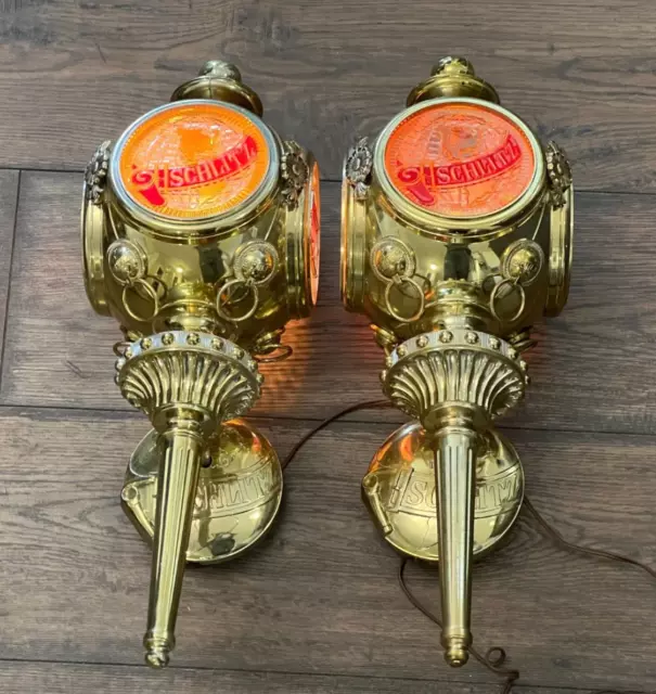 Vintage 1972 Schlitz Beer Pair Wall Sconces Coach Lights Complete Working Nice!!