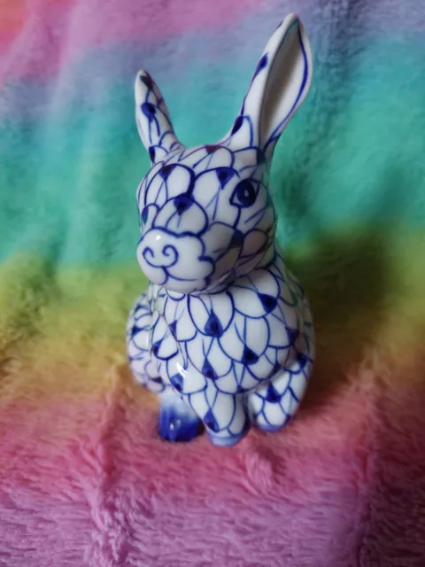 Andrea By Sadek, Blue & White Pottery / Ceramic Rabbit, Hand Painted