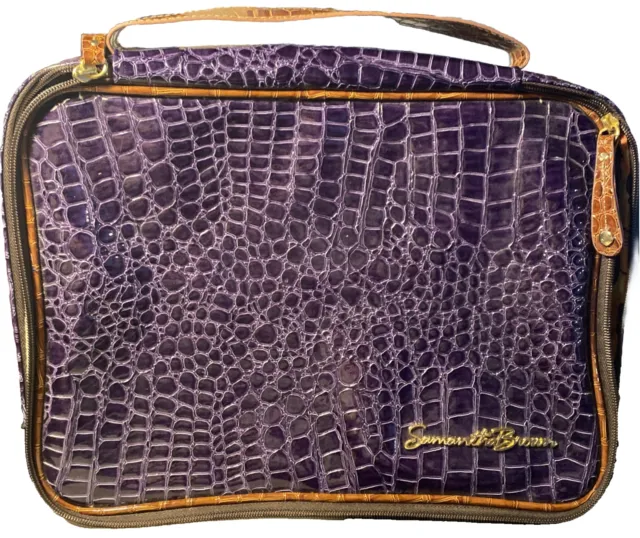 Samantha Brown Luggage Jewelry/Cosmetic Bag Faux Croc Purple Camel 14x11 "