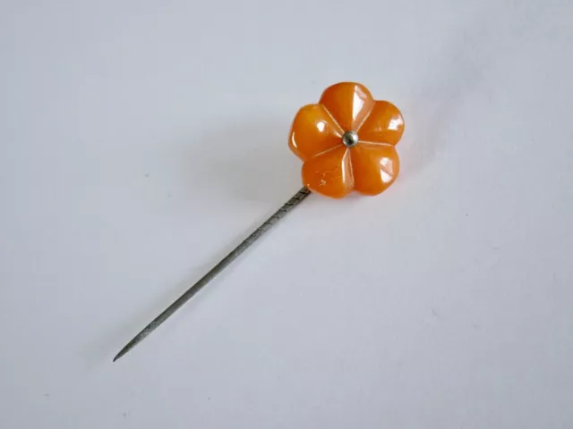 Alte Anstecknadel,Broschennadel Butterscotch Bernstein Blüte 1,0 g/5,3 x 1,6 cm