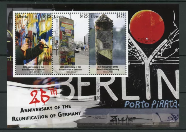 Liberia 2015 MNH Reunification of Germany 25th Anniv 3v M/S Berlin Wall Graffiti