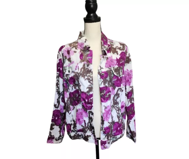 Lucy & Laurel Jacket Women's Size 1X 100% Linen Purple / Magenta Floral #490