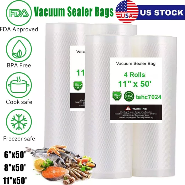 Giant Rolls 8x50' 11x50' 8x20 Vacuum Sealer Bags Food Saver