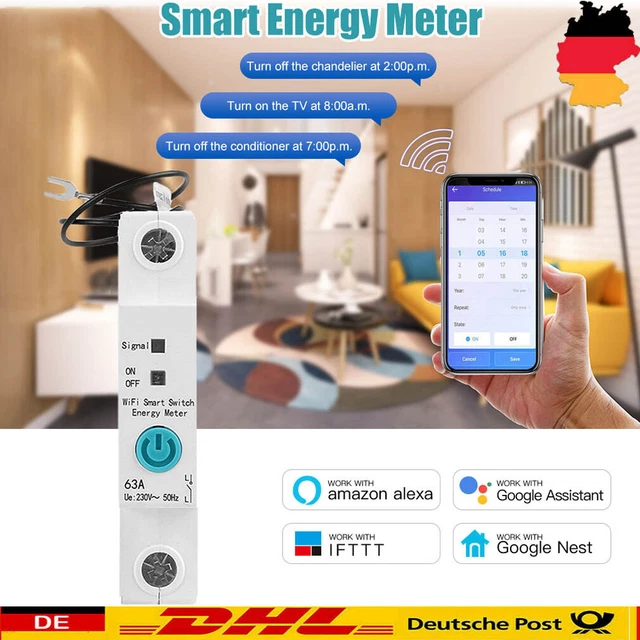 Contatore Energia Elettrica WiFi Tuya 63A - Wattmetro Smart Con Display LCD, Monitoraggio Consumi, Controllo App - Foto 6