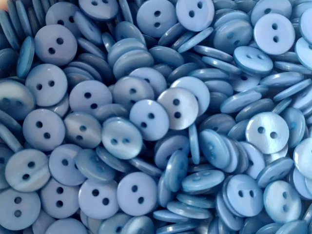 Job Lot 200 ROUND RESIN 11MM BABY BLUE PEARL SEWING 2 HOLE Sewing Craft BUTTONS