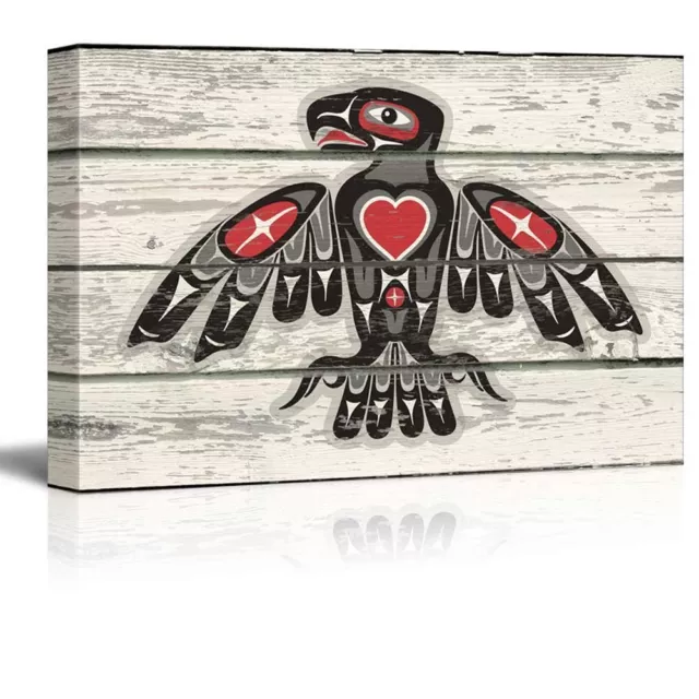 Red and Black Native American Indian Totem Bird Art - Rustic Canvas Art - 16x24