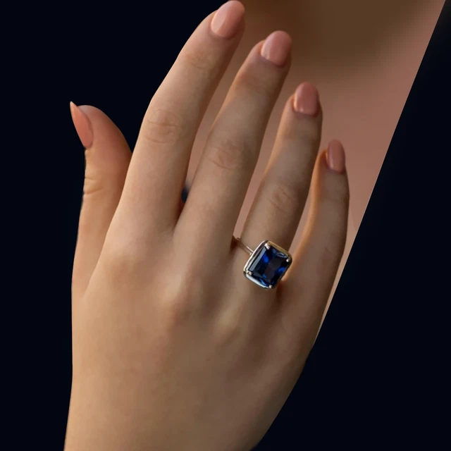 Bague Mariage Saphir Bleu Naturel 3,55 Ct Diamant Or Jaune 14 Carats - Taille 7