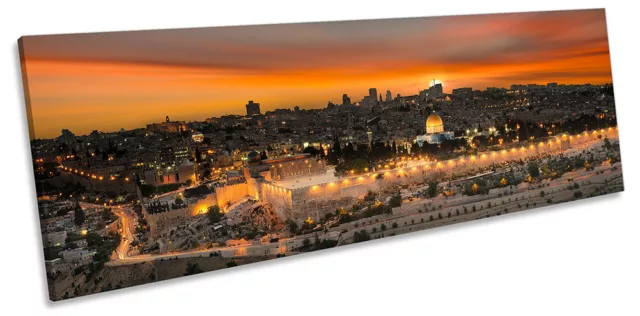 Jerusalem Old City Sunset Print PANORAMA CANVAS WALL ART Picture Orange