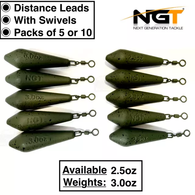 NGT Distance Leads Weights Sinkers Carp Fishing Tackle Green 2.5-3oz 5-10 Packs