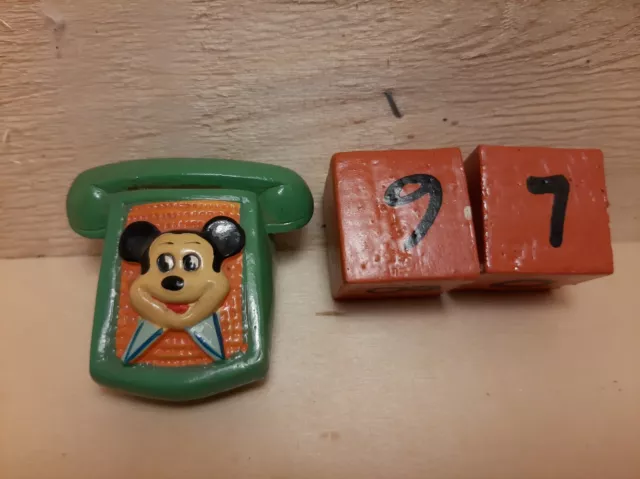 #97b# DISNEY MICKY MAUS Telefon grün 50/60er Terrakotta Bleistiftspitzer Ton ALT