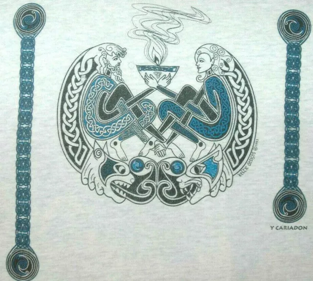Vtg KELTIC DESIGNS T SHIRT Rare 90's Tee THIN Celtic PAGAN Irish WELSH Ireland