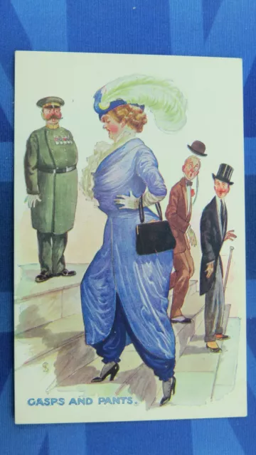 Fred Spurgin Comic Postcard 1910's Suffragette Fashion Harem Trousers GASP PANTS