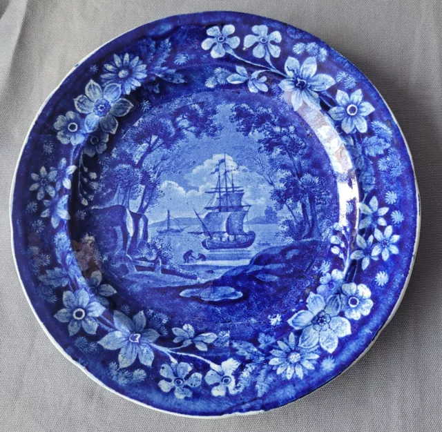 American Interest Cadman Pattern Blue & White Pearlware 9" Plate C1820